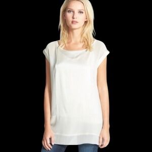 Eileen Fisher Ivory Short Sleeve Silk Blocked Charmeuse Top Size XS